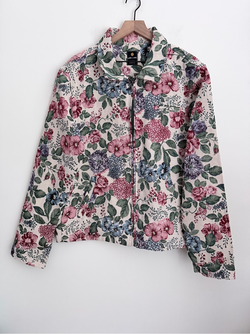 Lark & Owl Woven Jacquard Tapestry Jacket Long Sleeve mosaic floral full zip XL